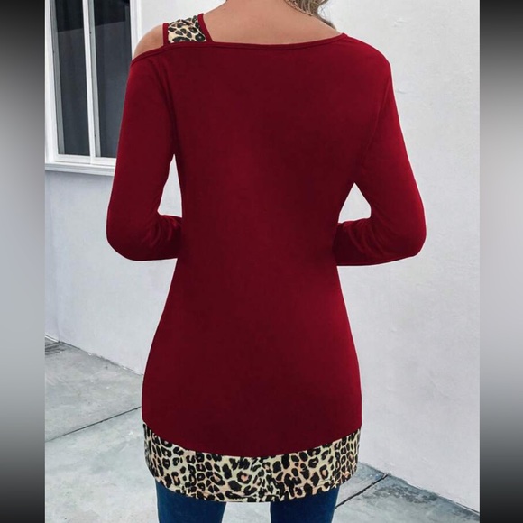 Boho leopard print cold shoulder top - Picture 6 of 8